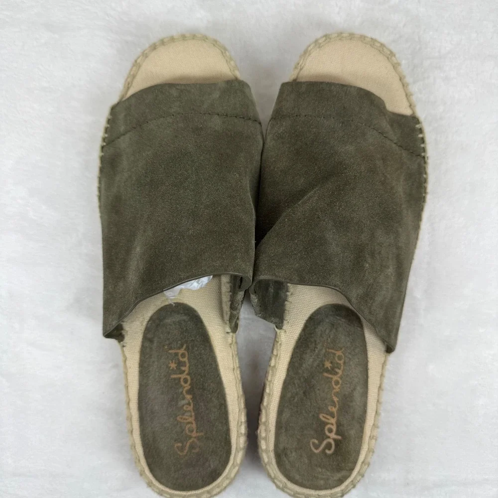 Splendid Green Suede Espadrille Slide‎ Sandals Jute Whipstitch Estimated 9